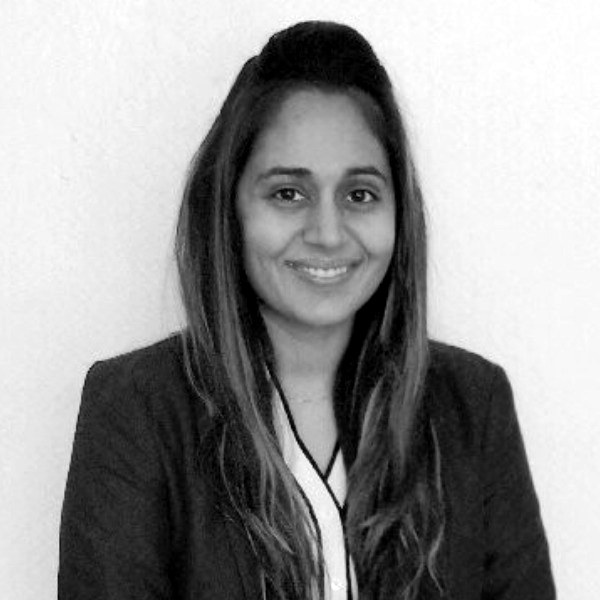 Black and white portrait of Shruti Modi
